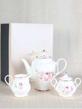 Pink Roses Tea Pot, Cream and Sugar Set